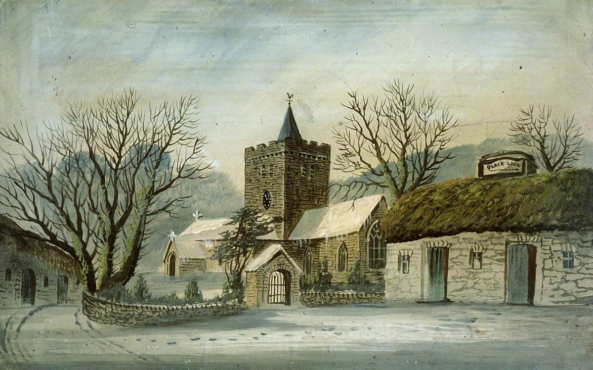 Llanbadarn Fawr Church and 'Black Lion' Inn, detail