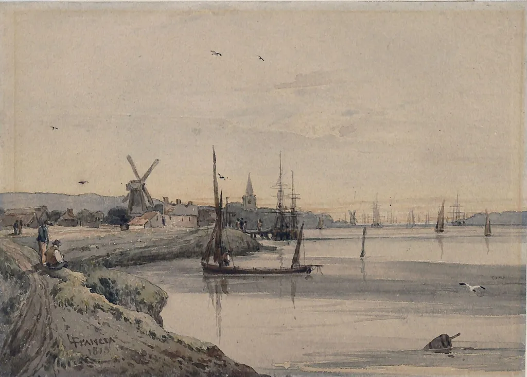 River with Shipping, by François Louis Thomas Francia, watercolor, 1813