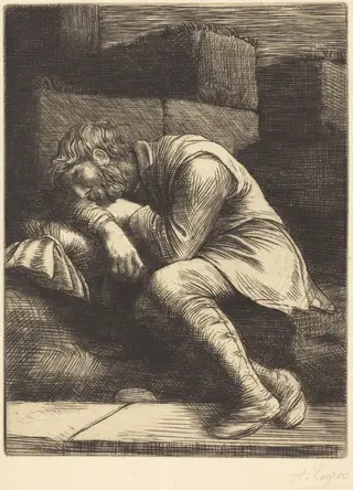 Sleeping Beggar (Mendiant endormi), by Alphonse Legros, ink, 1874