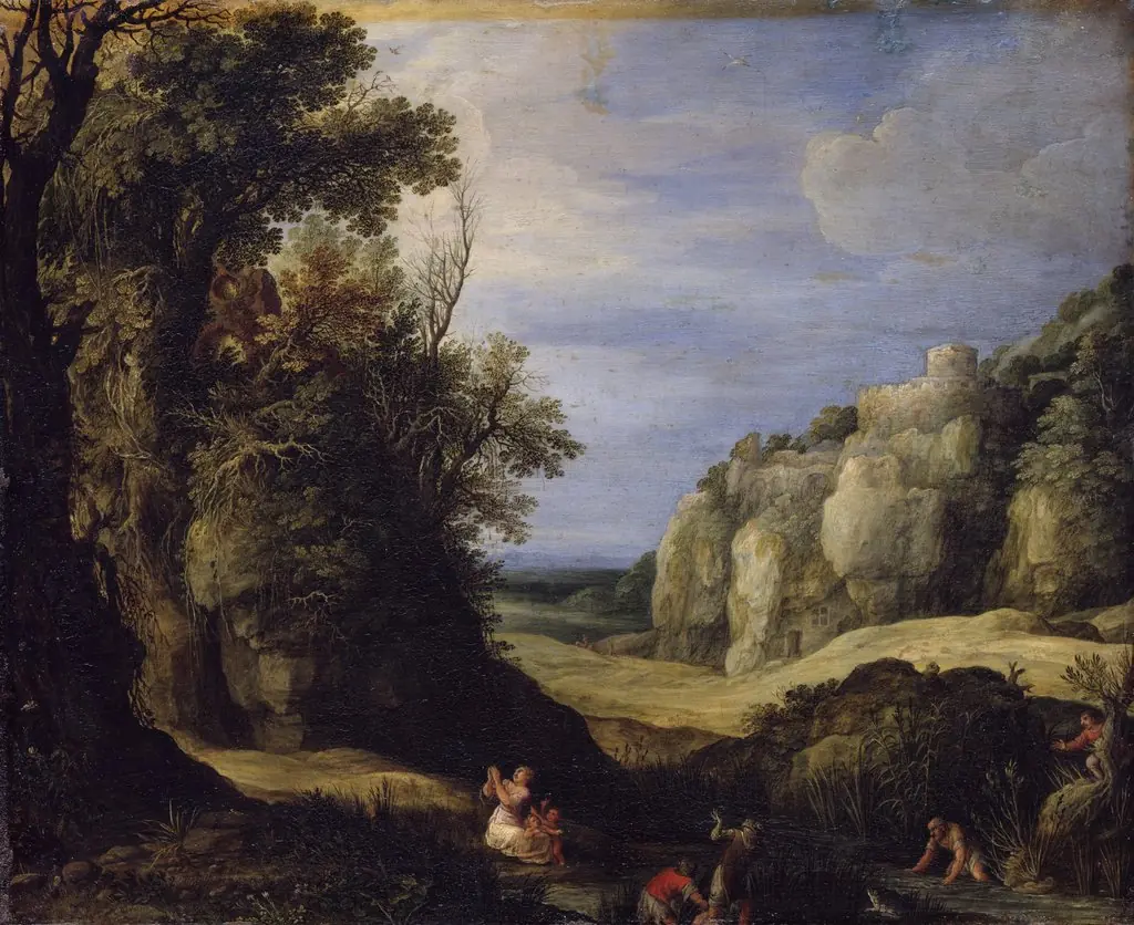 Landscape with Latona and the Lycian Peasants, by Paul Bril, paint, 1610