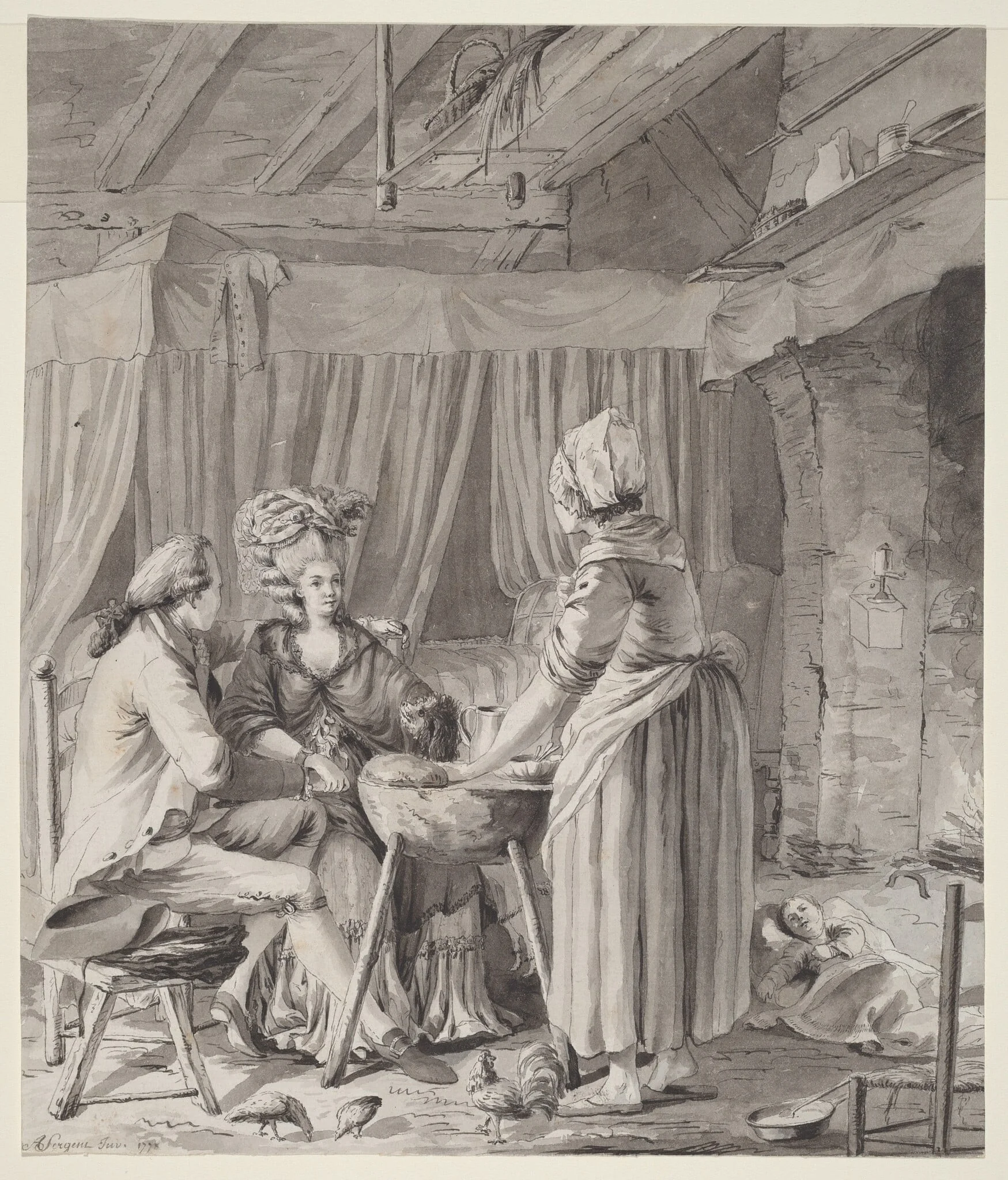 Elegant Couple Lunching in a Country Cottage, detail