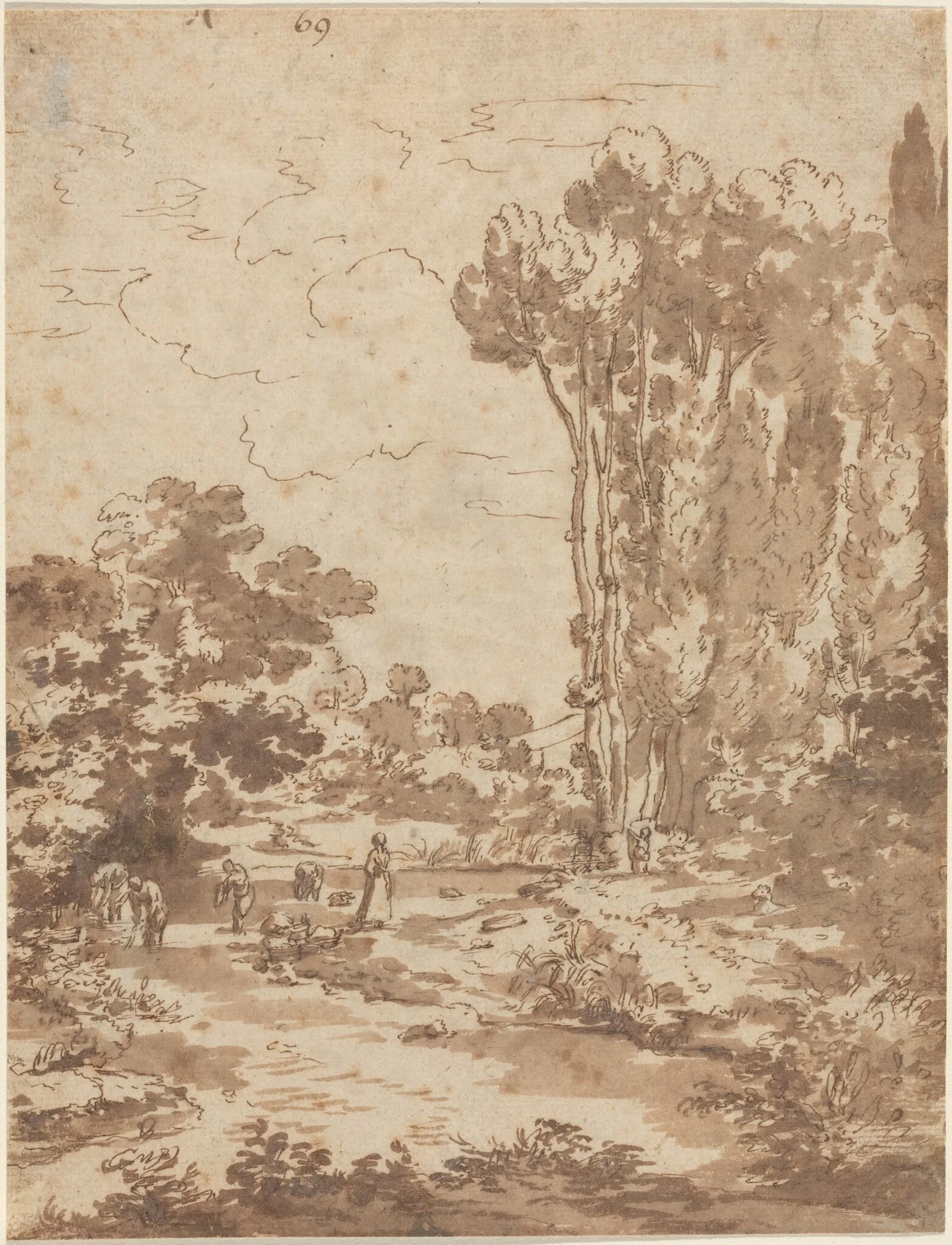 Figures Bathing in a Stream, detail
