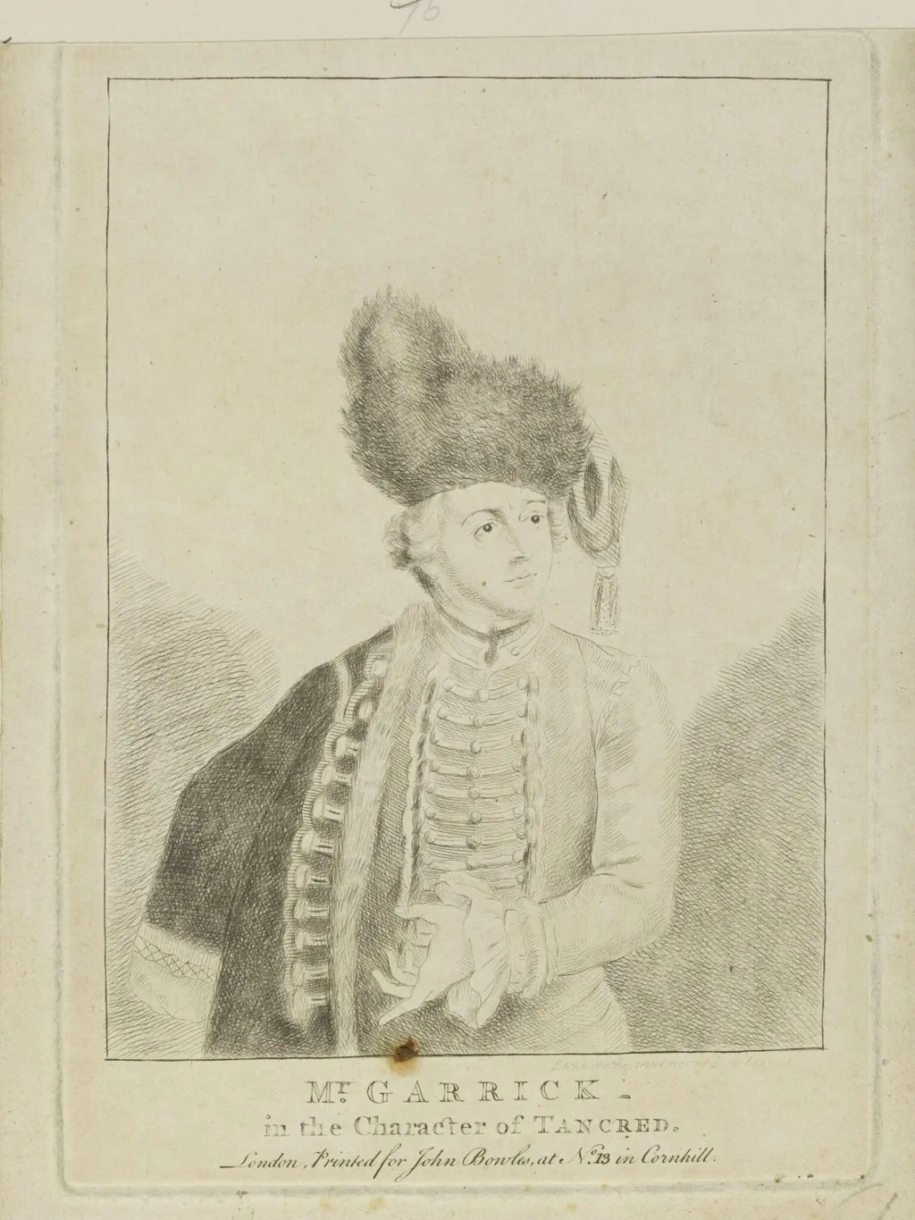 Mr. Garrick in the character of Tancred, by Thomas Worlidge, 1745