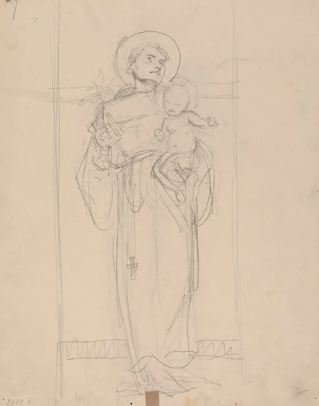 Standing Saint holding the Christ Child, by Karel Vitezslav Masek, graphite, 1896
