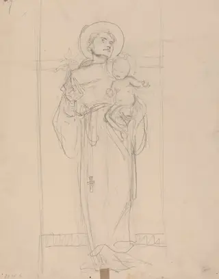 Standing Saint holding the Christ Child, by Karel Vitezslav Masek, graphite, 1896