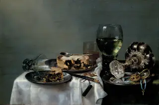 Breakfast Table with Blackberry Pie, by Willem Claesz Heda, oil, 1631