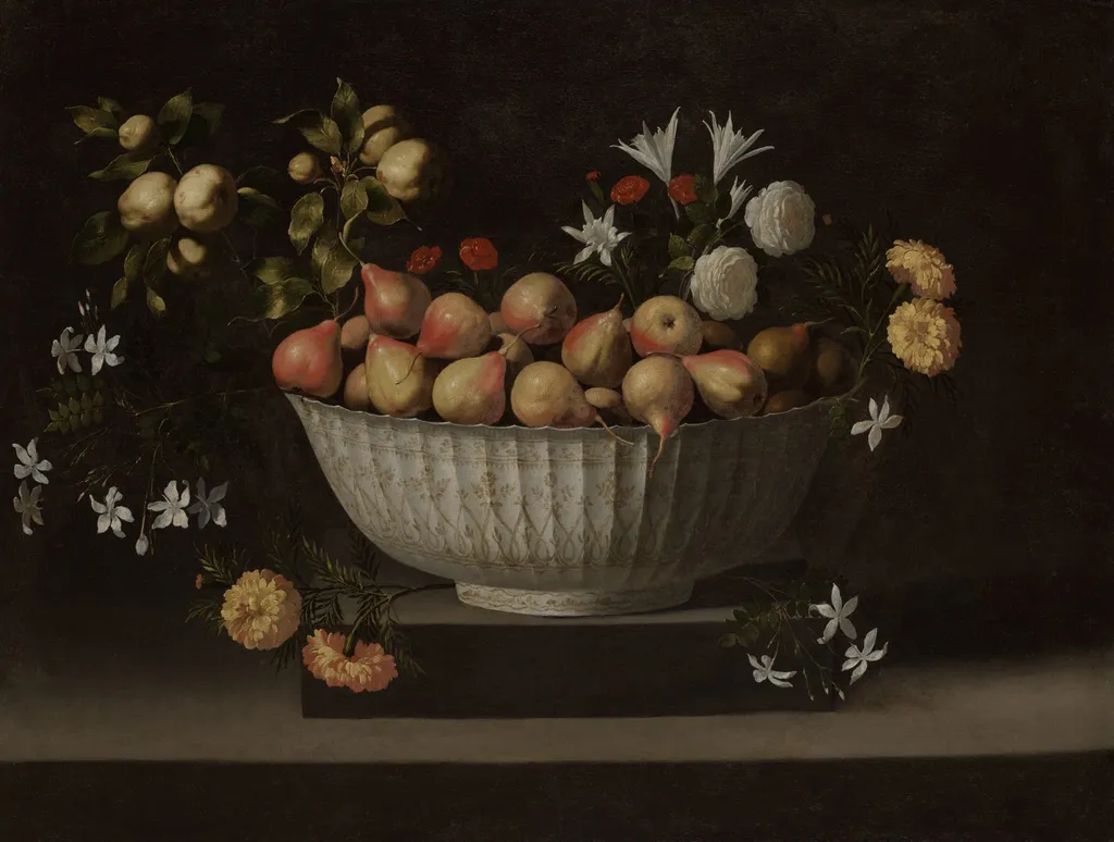 Flowers and Fruit in a Chinese Bowl, by Juan de Zurbarán, oil, 1645