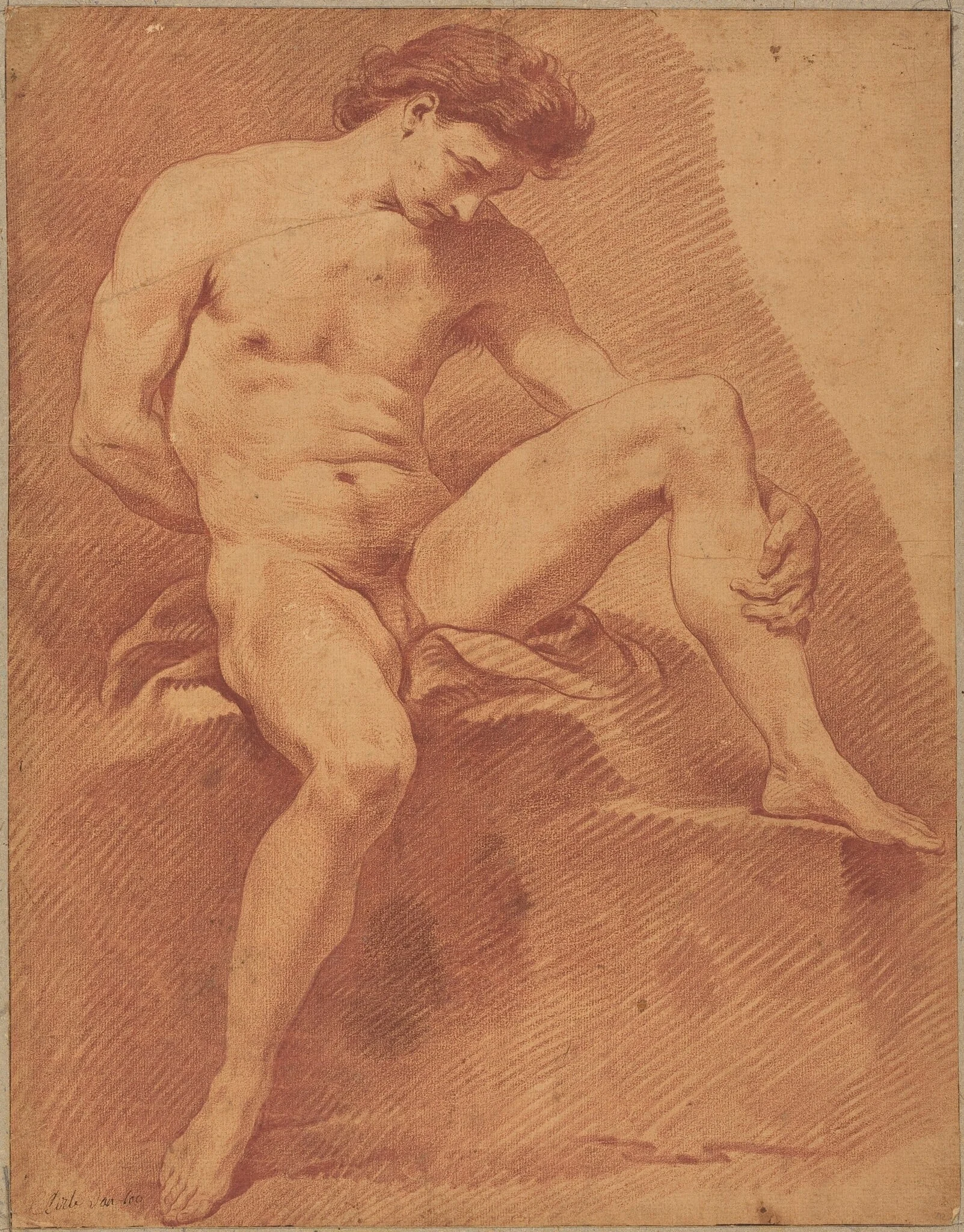 A Seated Male Nude, detail