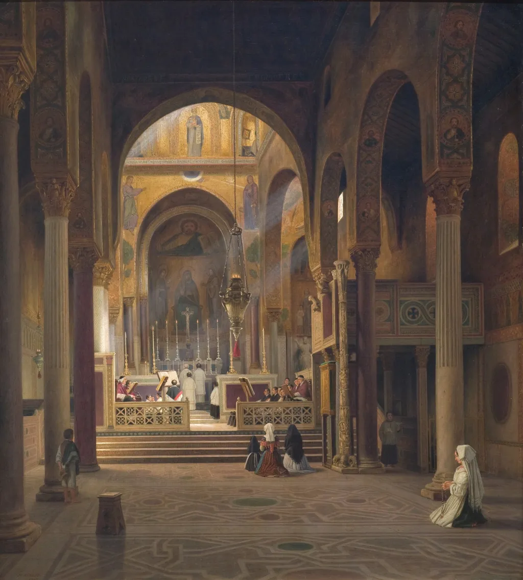 Interior of the Capella Palatina in Palermo, Italy, by Martinus Rørbye, oil, 1842