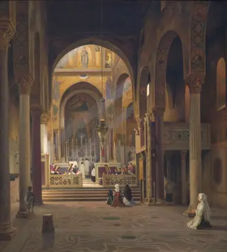 Interior of the Capella Palatina in Palermo, Italy, by Martinus Rørbye, oil, 1842