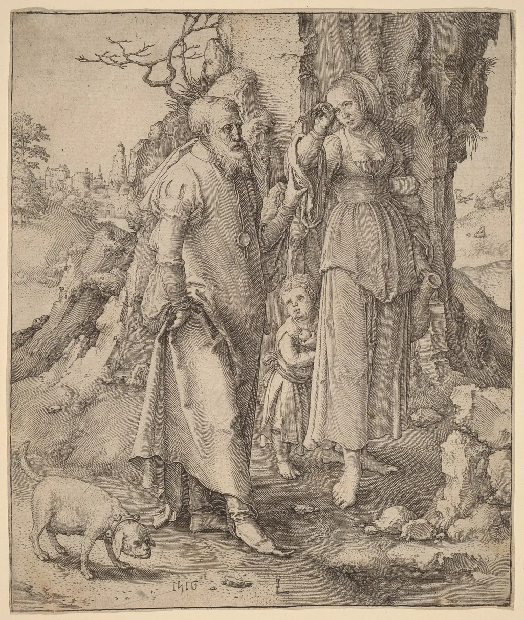 Abraham Repudiating Hagar, by Lucas van Leyden, ink, 1516