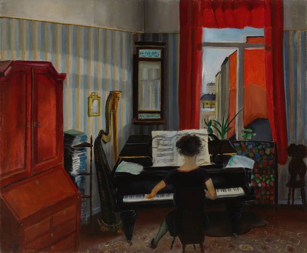 Interior, Woman Playing the Piano, by Sulho Sipilä, oil, 1931