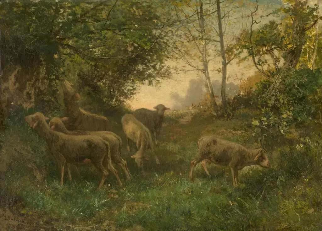 Sheep on the Fringe of the Wood, by Hippolyte Boulenger, oil, 1864