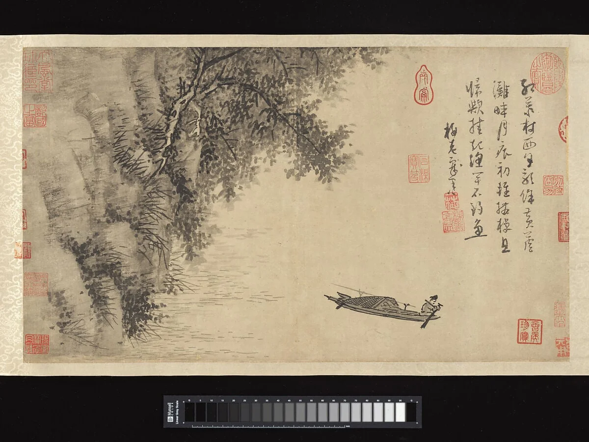 元 吳鎮 蘆灘釣艇圖 卷|Fisherman, detail