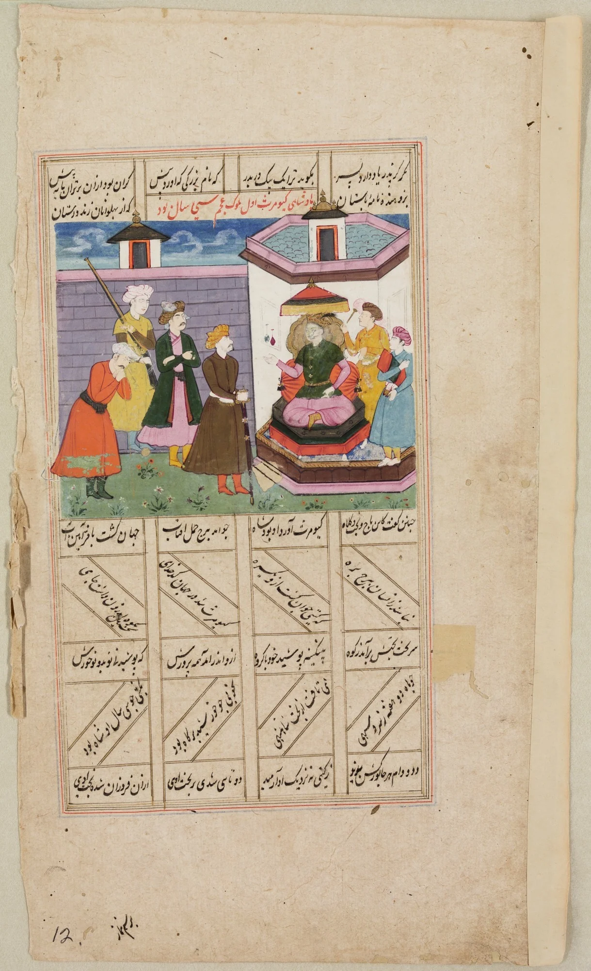 King Enthroned in Pavilion and Retainers, detail