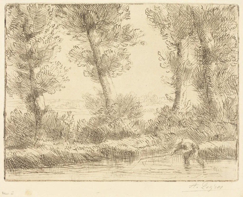 Banks of the Liane (Les bords de la Liane), by Alphonse Legros, ink, 1874