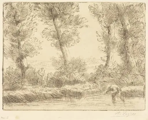 Banks of the Liane (Les bords de la Liane), by Alphonse Legros, ink, 1874