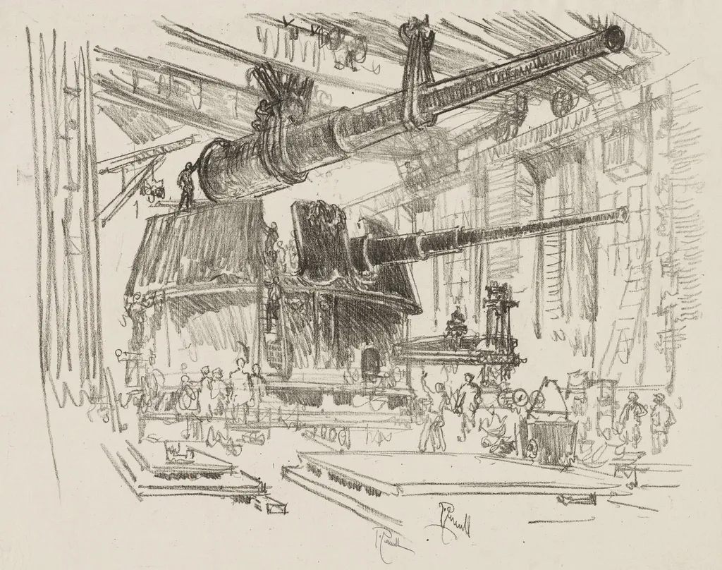 English War Work:  Fitting Guns in Turrets, by Joseph Pennell, 1916