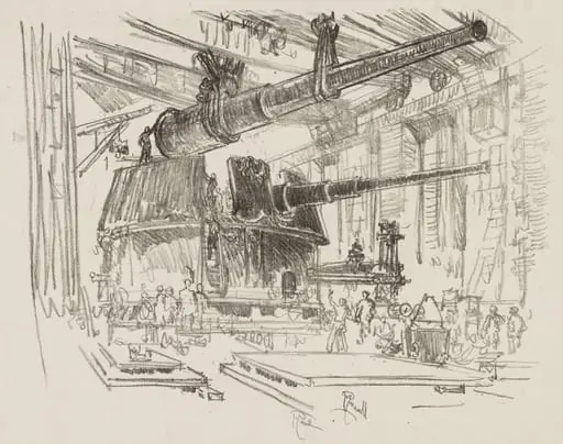 English War Work:  Fitting Guns in Turrets, by Joseph Pennell, 1916