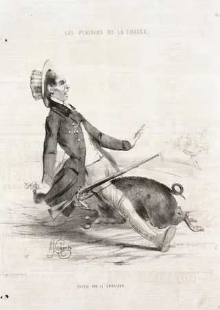 Les Plaisirs de la chasse:  Chasse par le sanglier, by Alade Joseph Lorentz, 1842