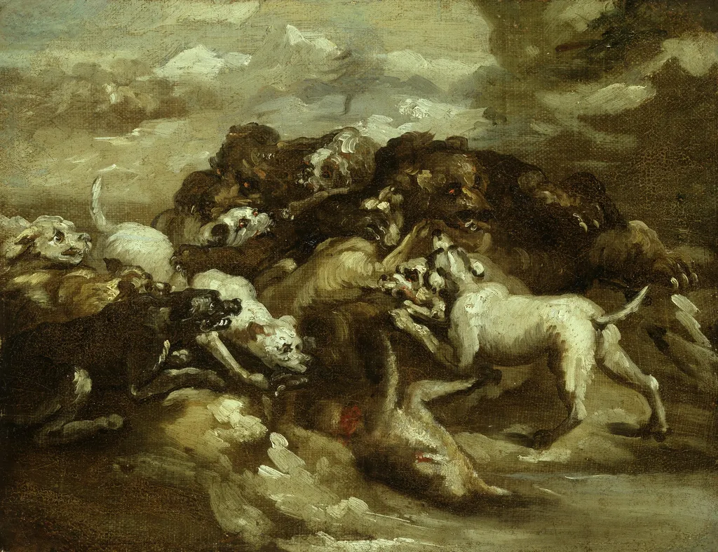 Dogs Fighting Bears, by Théodore Géricault, oil, 1814