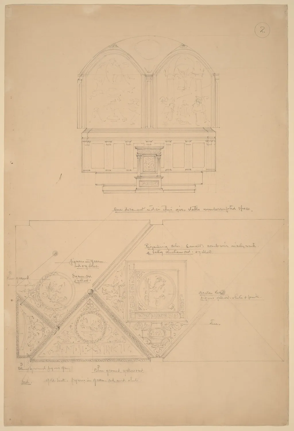 Study of an Altarpiece and Ceiling Panels, by John Russell Pope, graphite, 1896