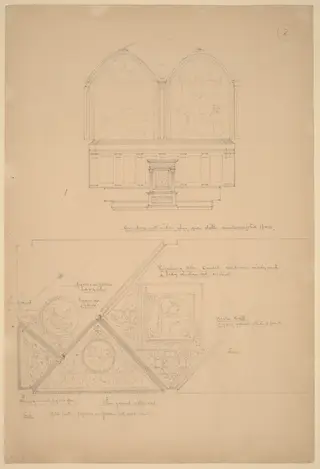 Study of an Altarpiece and Ceiling Panels, by John Russell Pope, graphite, 1896
