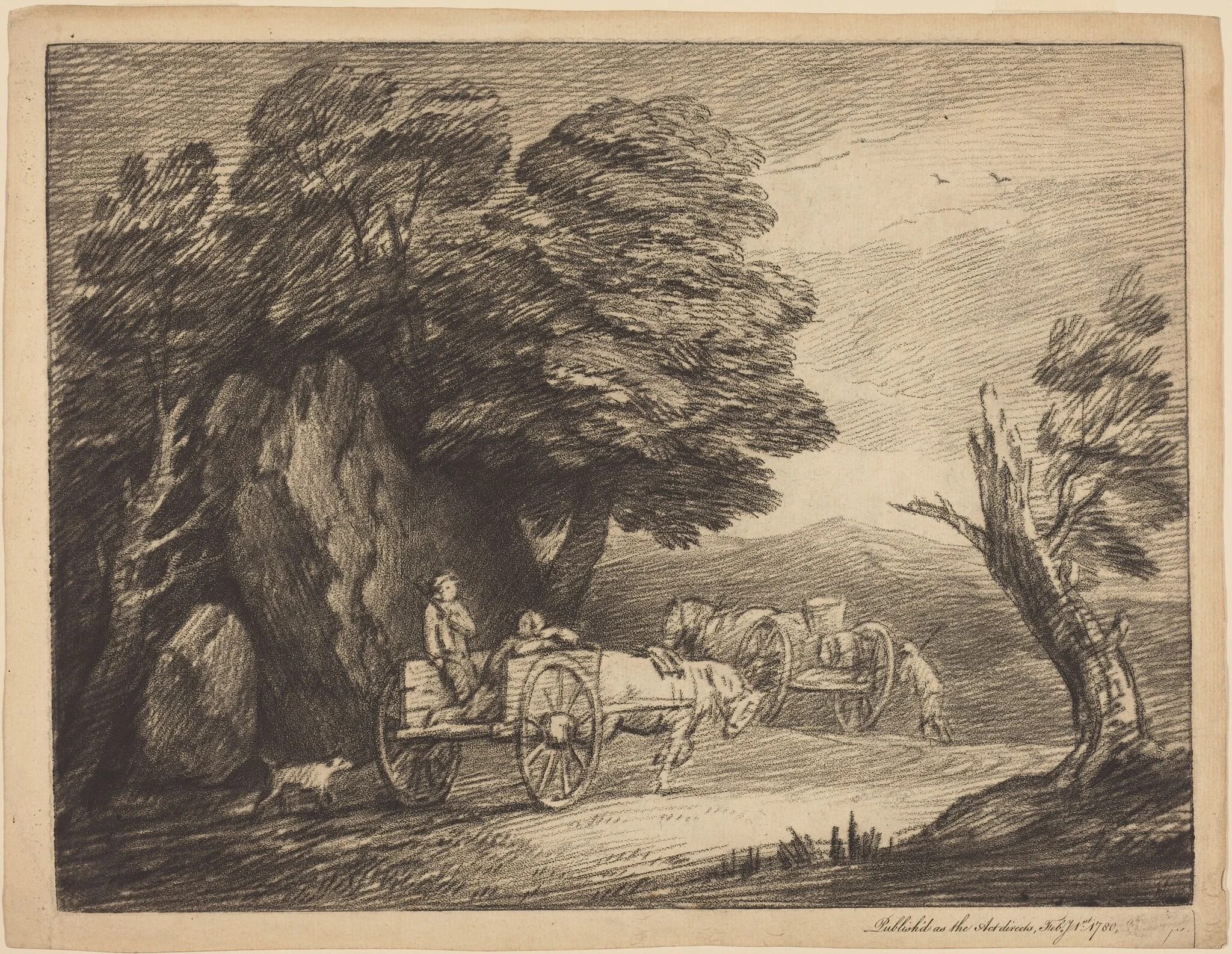 Wooded Landscape with Two Country Carts and Figures, detail