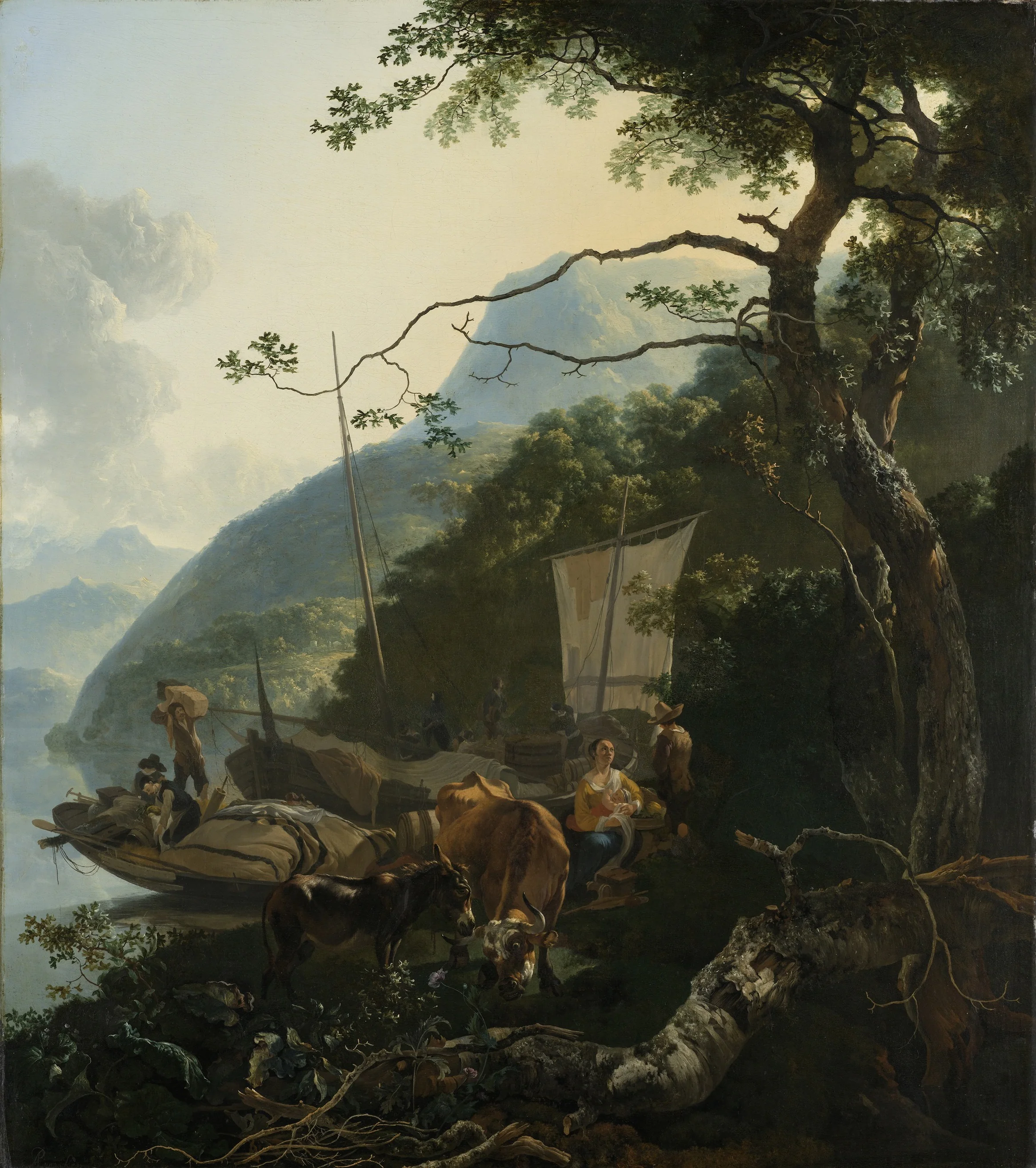 Boatmen Moored on the Shore of an Italian Lake, detail