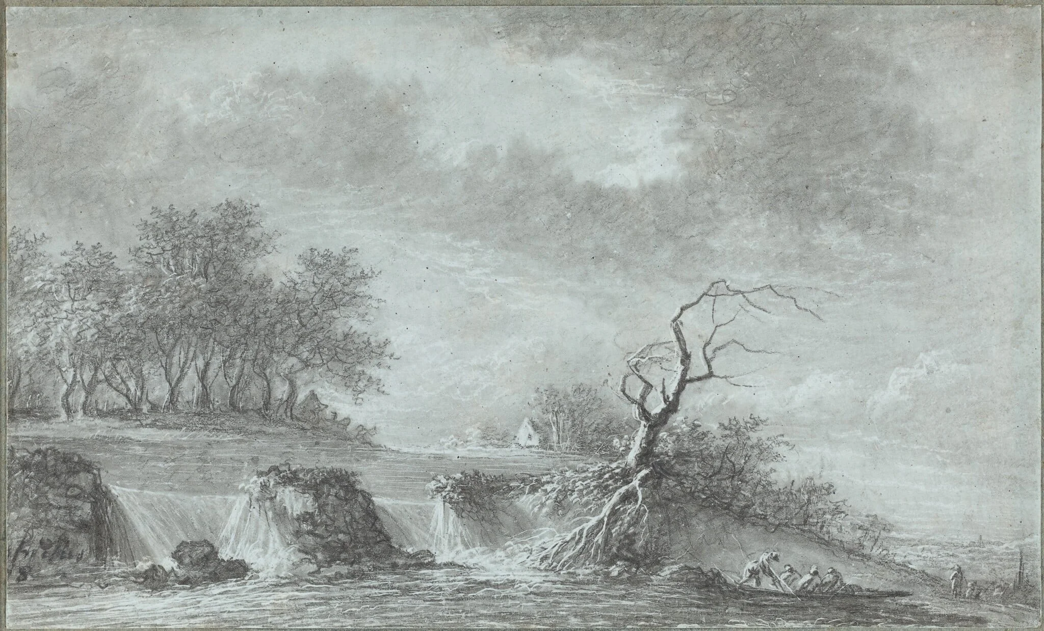 Riverscape with a Waterfall, detail