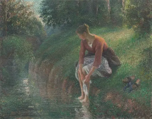 Woman Bathing Her Feet in a Brook, by Camille Pissarro, oil, 1895