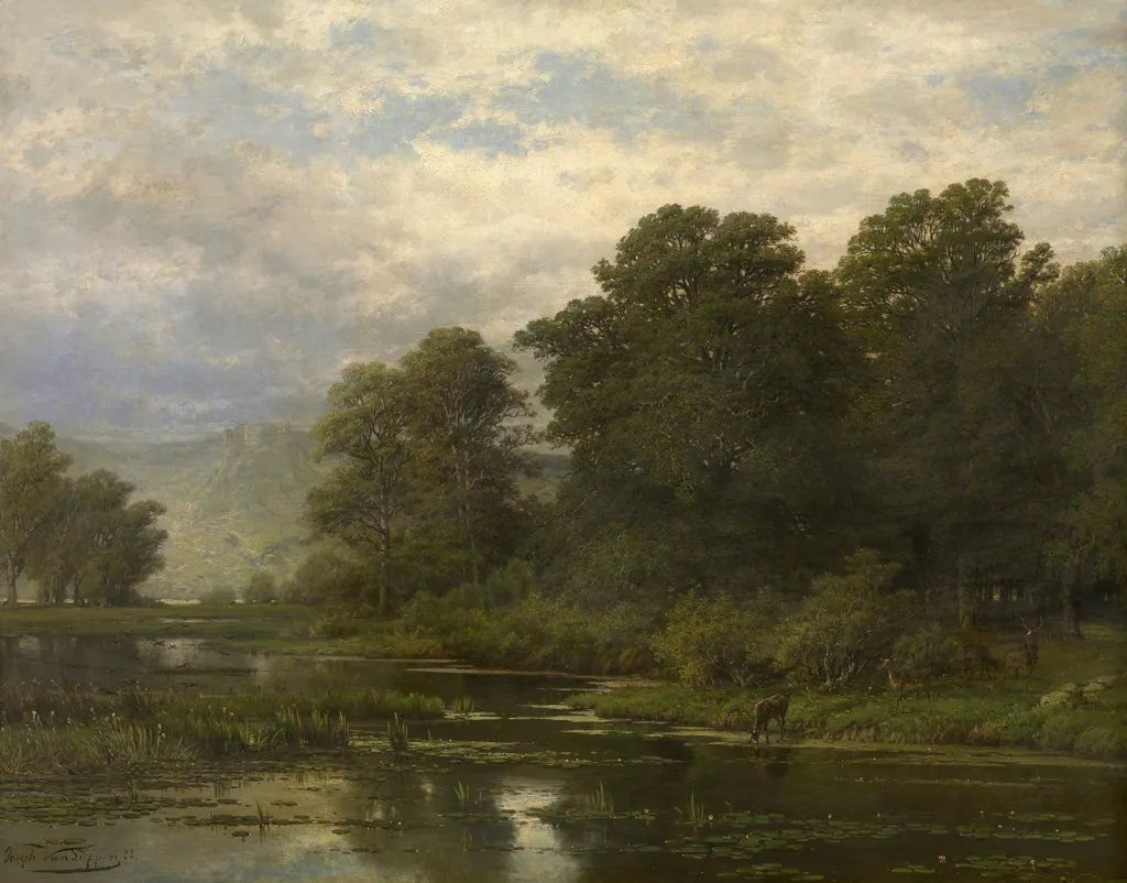 Landscape, by Joseph Van Luppen, oil, 1872