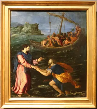 chiamata di san pietro che cammina sulle acque, by Alessandro Allori, unspecified, 1598