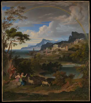 Heroic Landscape with Rainbow, by Joseph Anton Koch, oil, 1824