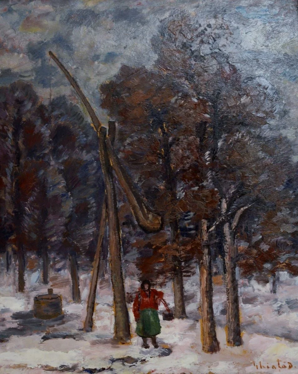 Peisaj de iarnă - Fântână cu ciutură, detail