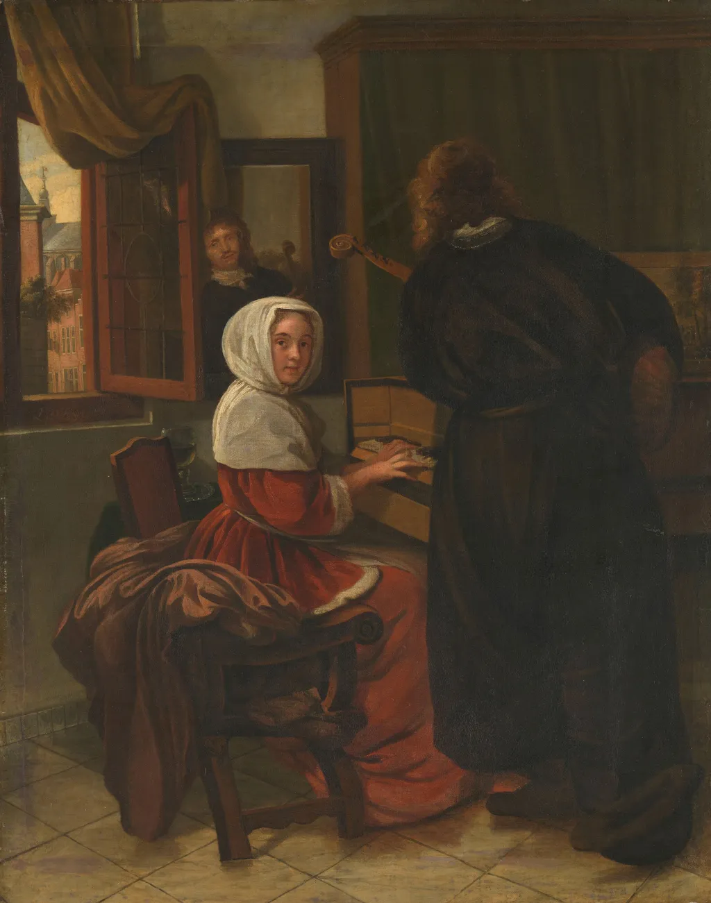 Couple making music, by Cornelis de Man, oil, 1690