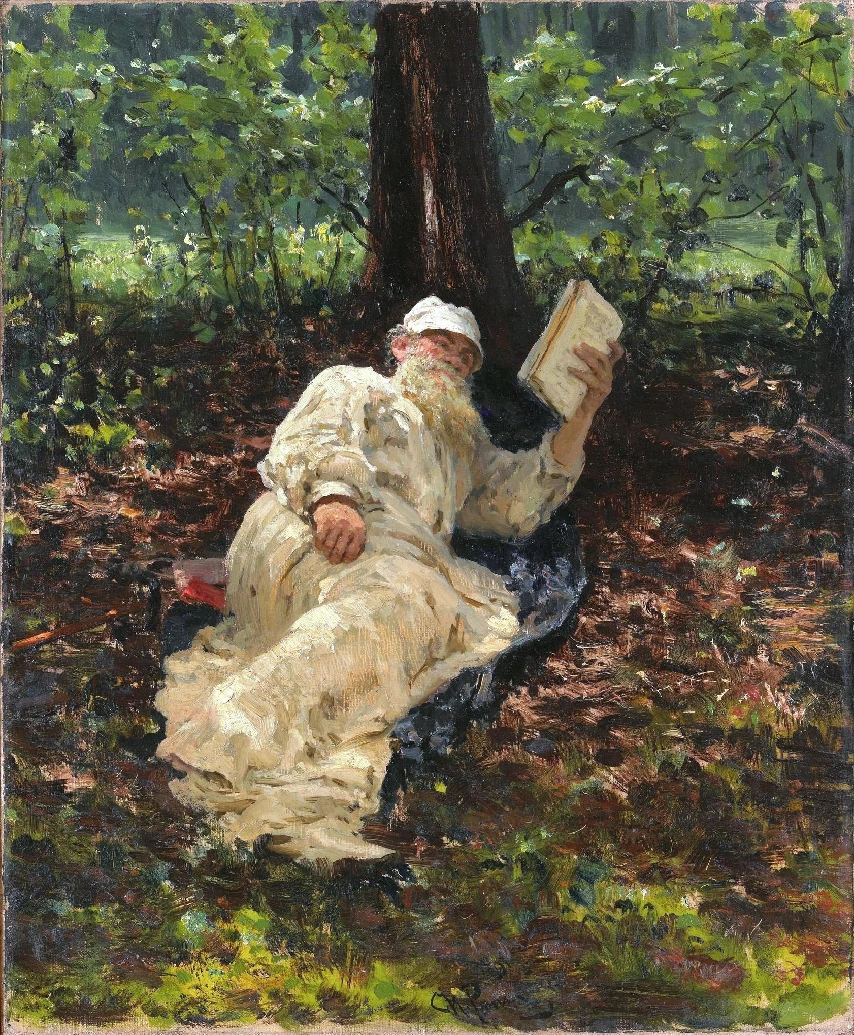 Lev Nikolayevich Tolstoy resting in the forest., detail
