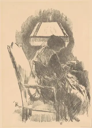 Mrs. Hassam Knitting (large), by Childe Hassam, ink, 1918