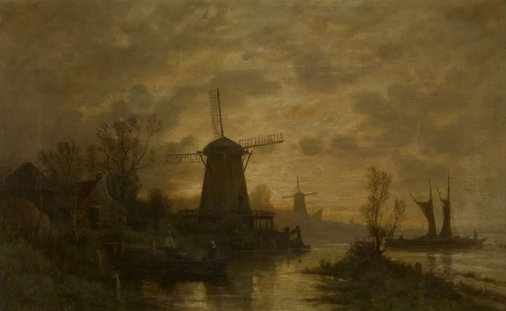 Windmills in Schiedam, by Auguste Anastasi, oil, 1867