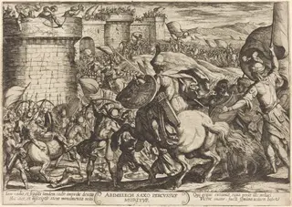 The Death of Abimelech, by Antonio Tempesta, ink, 1613