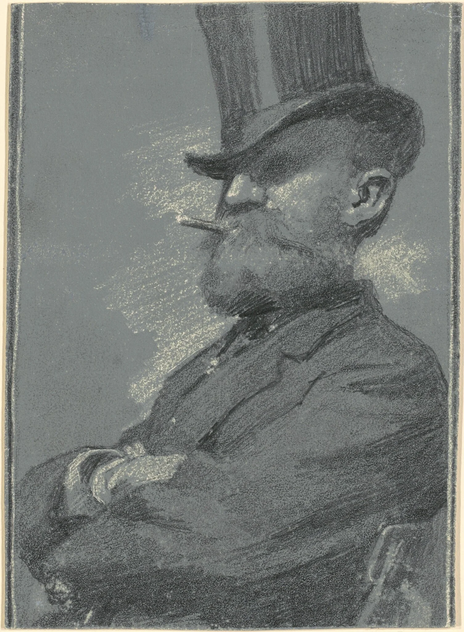 Man in Top Hat, Smoking a Cigar, detail