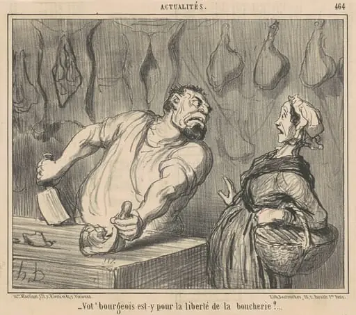 Vot' Bourgeois est-y pour liberté de la boucherie?, by Honoré Daumier, ink, 1857