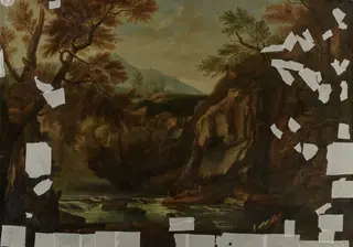 Mountain Canyon with Staffage, by Josef Faistenberger, oil, 1712