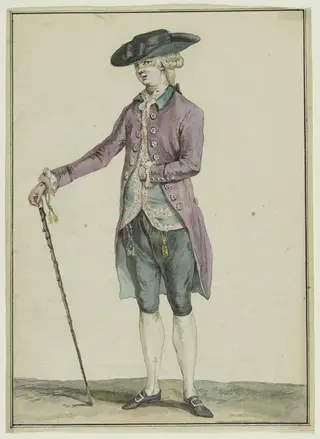 Petit maître en chenille, Habit du matin, by Pierre Thomas Le Clerc ou Leclerc, unspecified, 1781