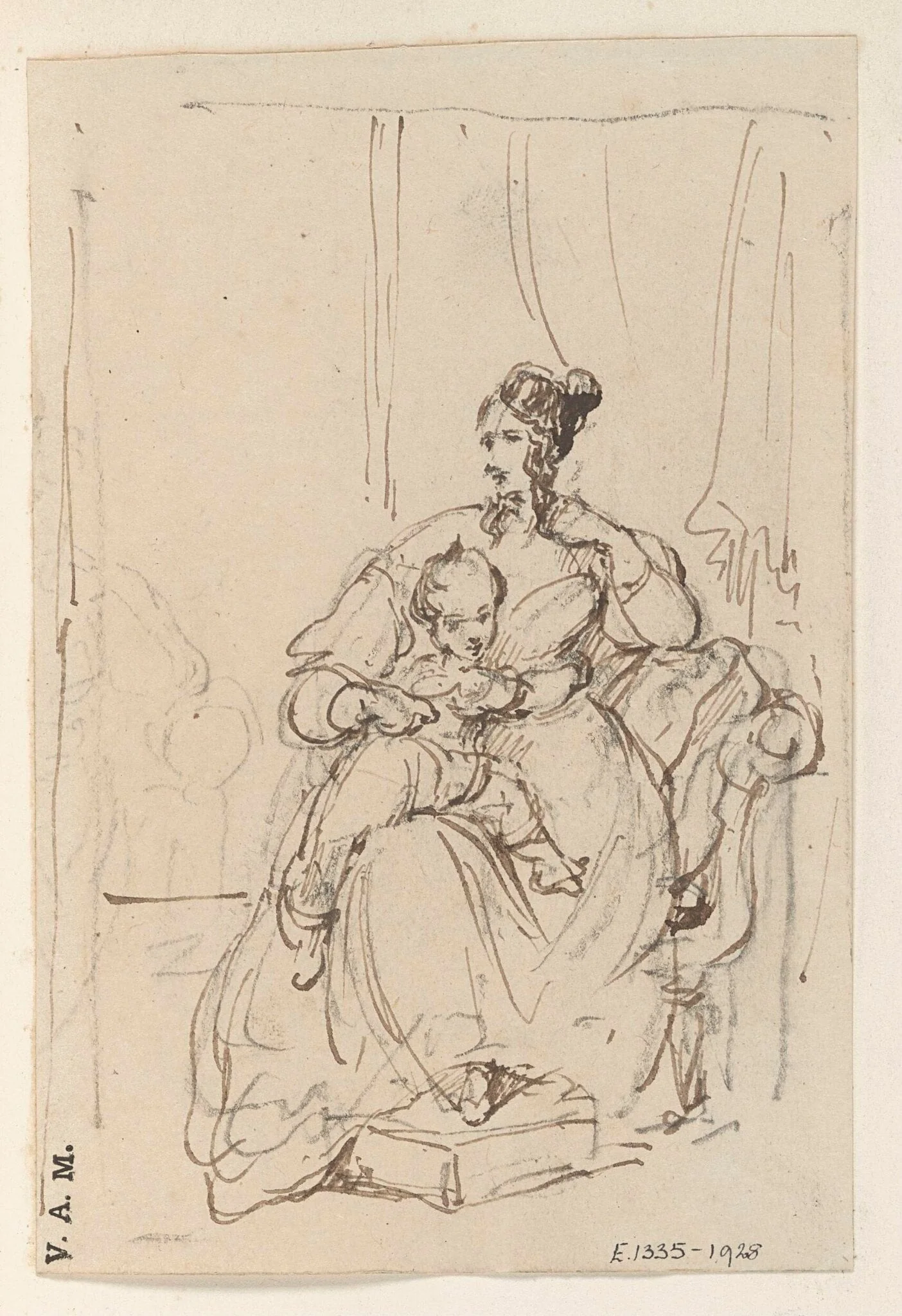 A Western woman with a child on her knee, detail