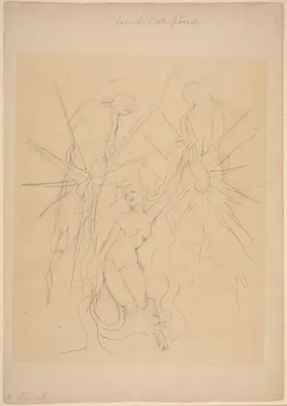 The Descent of the Angels to One of the Daughters of Men, by William Blake, graphite, 1826