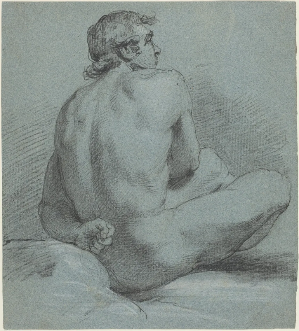 Seated Male Nude, by Samuel Woodforde, chalk, 1788