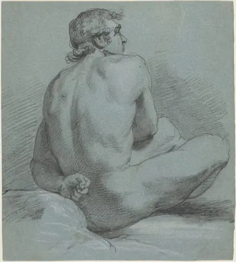 Seated Male Nude, by Samuel Woodforde, chalk, 1788