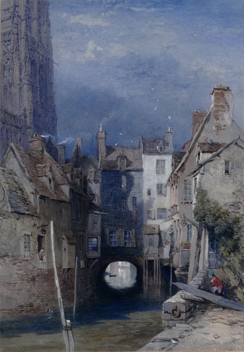 On the canal at Abbeville, by Samuel Prout, watercolor, 1850