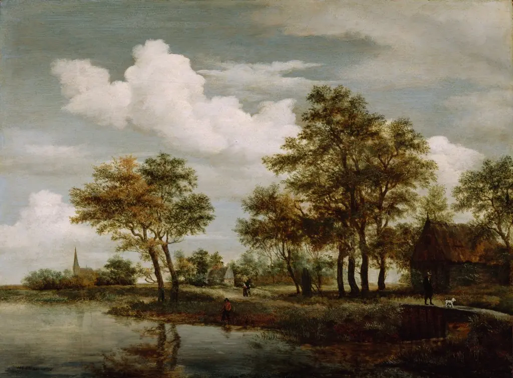 A River Scene, by Meindert Hobbema, oil, 1658